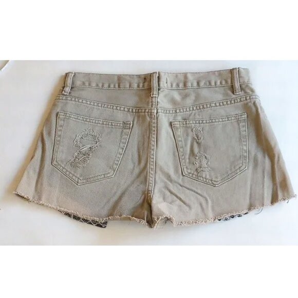 *50off3* Forever 21 High Rise Studded Destroyed Cut Off Shorts 30 Khaki Gold - Picture 7 of 14